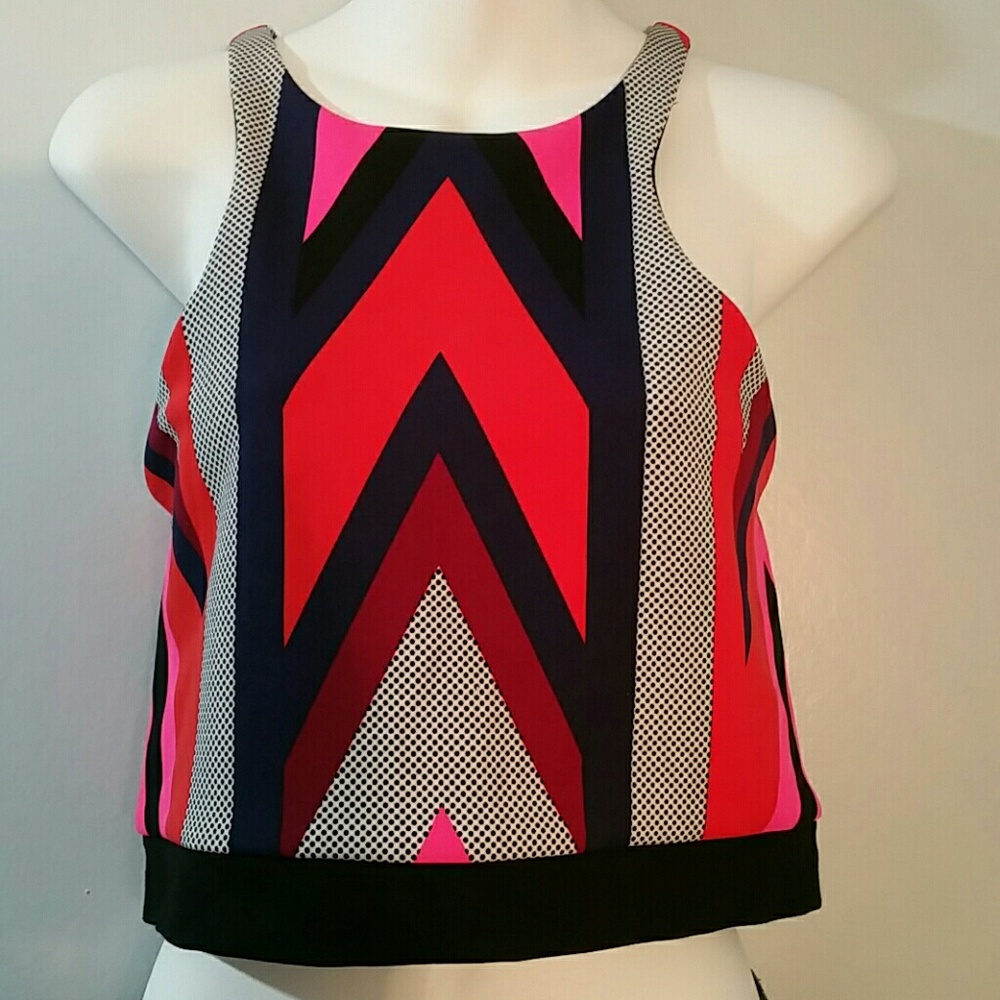 Express Crop Tank Back Zip Sz L Stripe Pattern - Picture 2 of 7